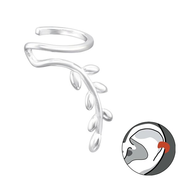Sterling Silver Leaf Ear Cuff No Piercing Climber Boho Jewelry - Picture 1 of 1
